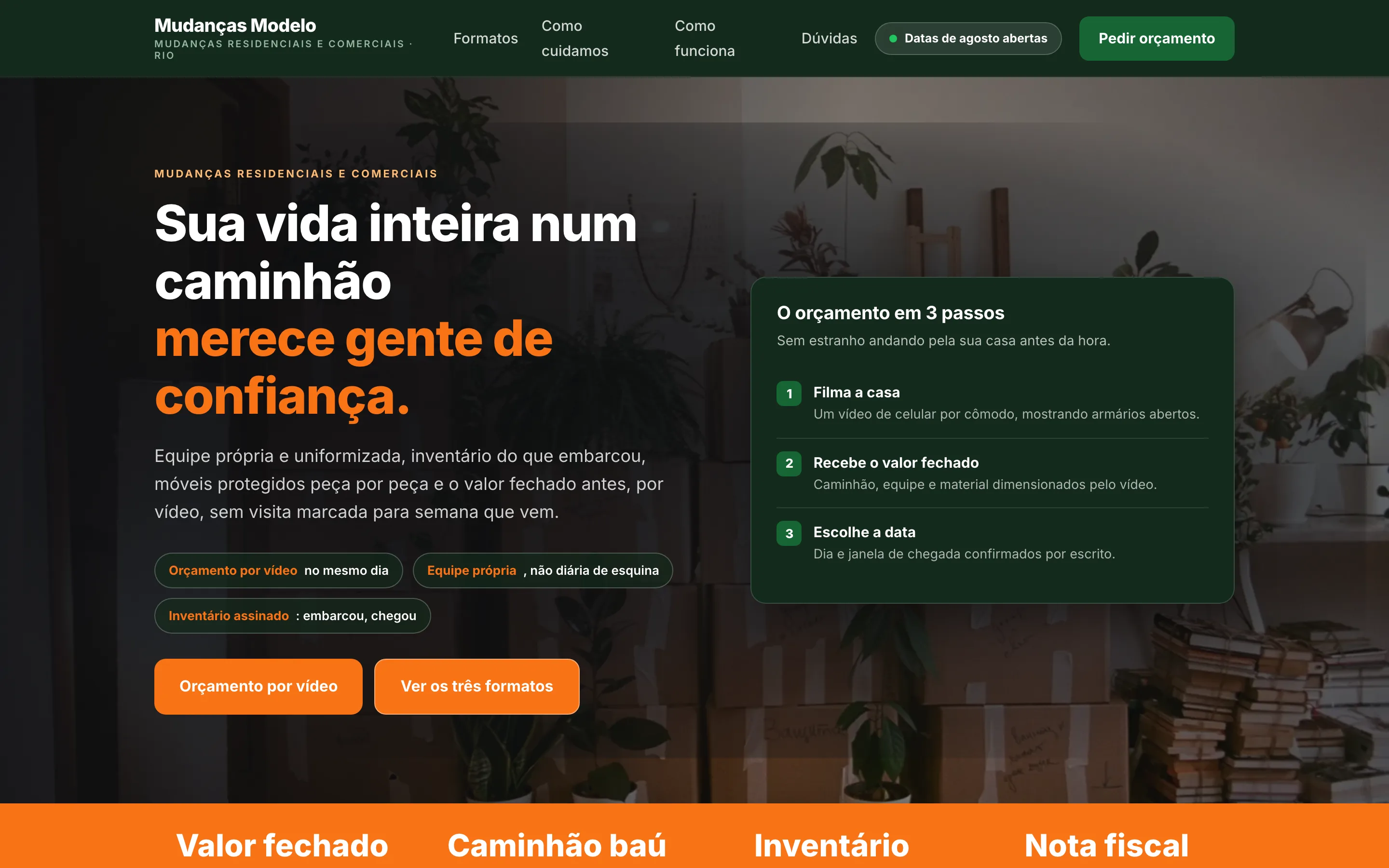 Modelo de site para empresa de mudanças