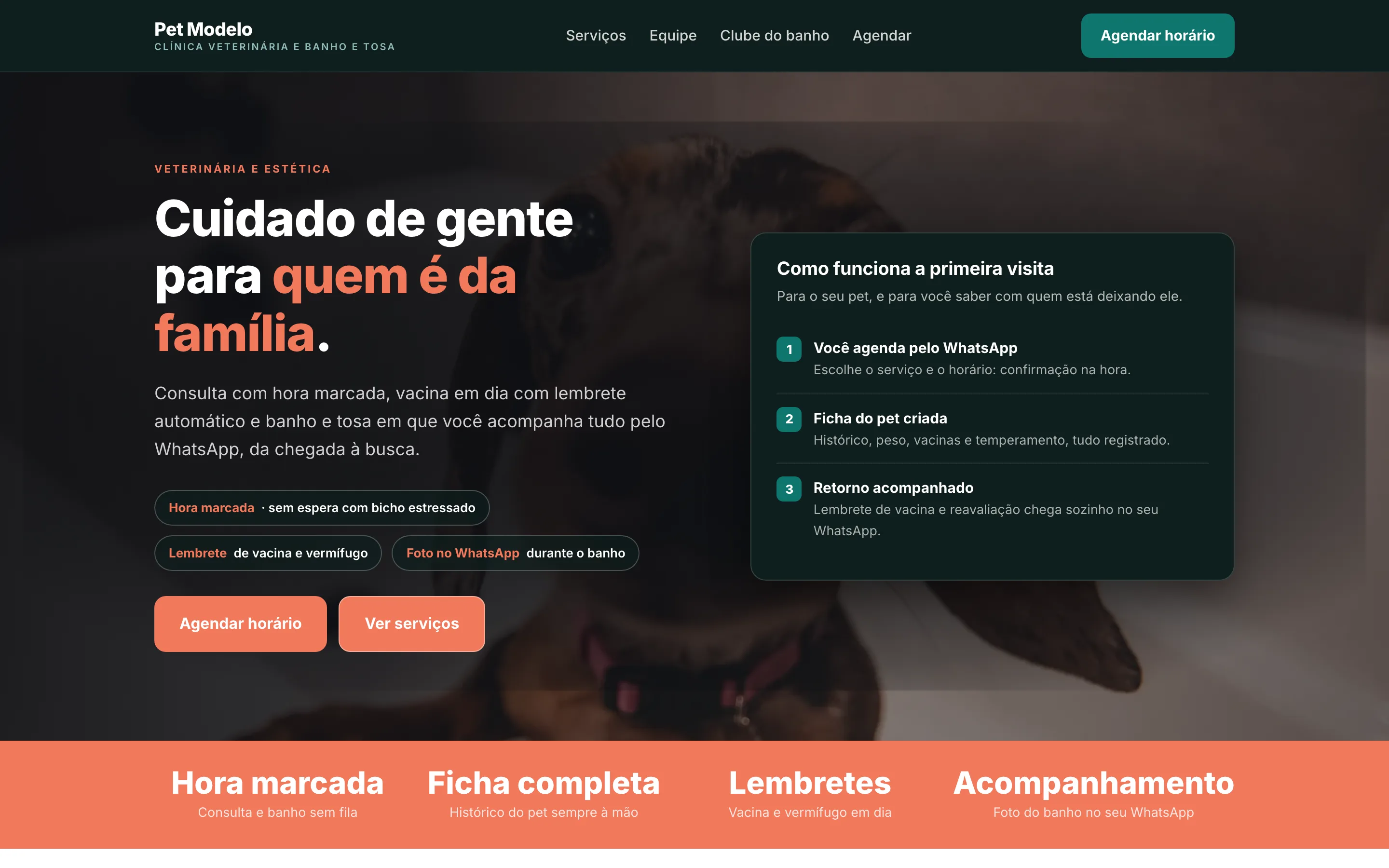 Modelo de site para pet shop e veterinária